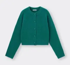 GU パフィータッチクルーネックショート カーディガン緑 冬服 M