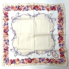 Dior コットン　45cm ハンカチ　ベージュ　フローラル　F