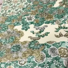 雲取 古典柄 染め大島紬 ベージュに緑系 裄62.5