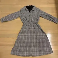 チェック柄ボタン付きワンピース M
