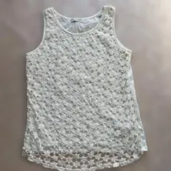 アイボリー レース編み ノースリーブシャツ M