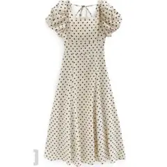 GRL♡ドット柄バルーンスリーブフレアワンピース[ru1163]