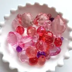 【アクリルビーズ・ピンク赤レッド紫パープル系】推しカラー　アクセサリーパーツ材料