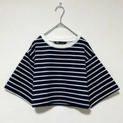 M268 ZARA ザラ　ショート丈Tシャツ　半袖　ボーダー　ネイビー　Ｓ