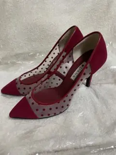 DIANA パンプス　24cm レッド　レース　ドット　水玉のサムネイル