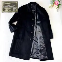 美品 ロロピアーナ生地 カシミヤ混 チェスターコート ロングコート 比翼 L 黒 ロロピアーナウールカシミヤ チェスターコート （その他アウター）｜L