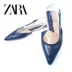 ZARA フラット ポインテッドトゥ バックストラップ 38 バイカラーのサムネイル