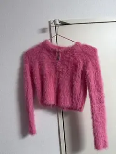 ファー素材 ピンク クロップドセーター