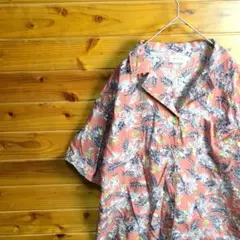 アロハシャツ　柄シャツ　オープンカラー　L　ボタニカル柄　レトロ　ヴィンテージ