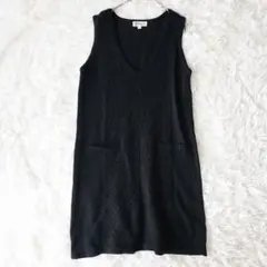 ミッシェルクラン 黒 ニットワンピース Vネック 38 ノースリーブ