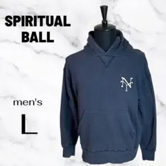 【spiritual ball】ヴィンテージNYロゴ刺繍パーカー　ネイビー　L