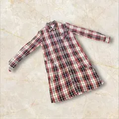 長袖シャツワンピース　チェック　レッド　薄手　綿100% 春夏　Mサイズ