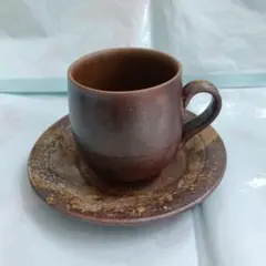 陶器 備州窯コーヒーカップ ソーサー セット 焼き締め風のサムネイル