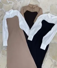 NICE CLAUP シャツドッキングニットワンピース