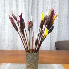 着物リメイク　自然のドライフラワー　あやめ花殻にシルクや縮緬等でブーケを製作①