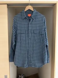 BEAMS ヘリンボーンチェック イージーフィット ワークシャツ BLUE