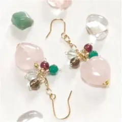 ローズクォーツ・スモーキークォーツ・カルセドニーピアス