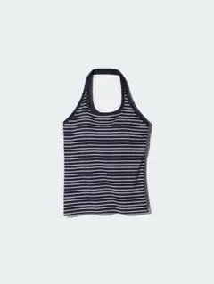 UNIQLO ユニクロ　新品未使用　オープンバックホルターブラトップ　黒ボーダーのサムネイル