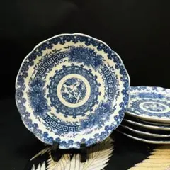有田焼　古伊万里　染付菊模様　皿　 5枚　時代物