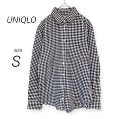 極美品✨ユニクロUNIQLO（S）長袖シャツ ギンガムチェック 白×黒 綿100