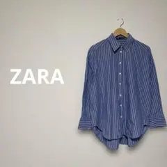 【人気】ZARA ザラ オーバーサイズ ストライプ シャツ ブルー ピンク M