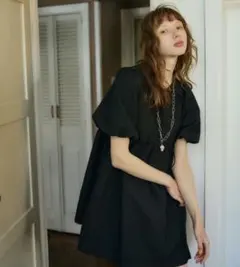 フリークスストア ワンピース フクレジャガードパフスリーブリボンミニワンピース