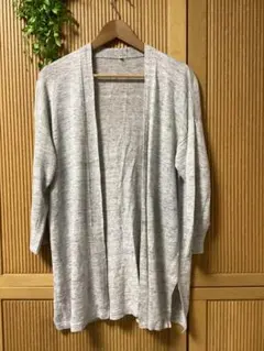 無印良品★ライトグレー リネン混ロングカーディガン M-L