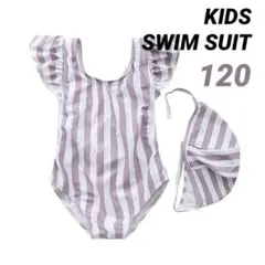 新品 子供用 水着 ワンピース フリル ストライプ 水泳帽 スイムキャップ 韓国