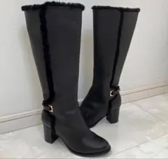 5.5D フェラガモ　FERRAGAMO　ムートン　ロングブーツ　黒
