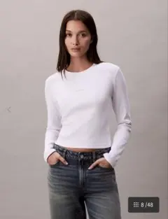 Calvin Klein クロップド長袖Tシャツ ホワイト