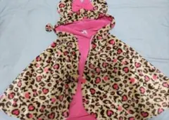④ディズニー　ポンチョ　ヒョウ柄　モコモコ　羽織り　ケープ