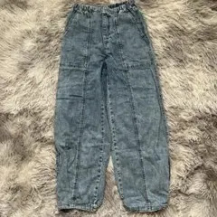 美品✨【GU】 ライトブルーデニムパンツ S パラシュートパンツ ウエストゴム