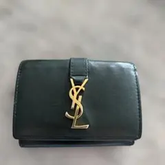 YSLグリーンレザー 三つ折り財布