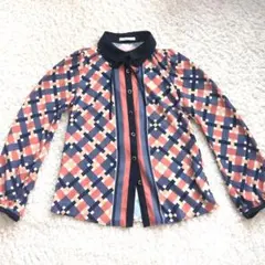 REDYAZEL 幾何学模様 ボウタイ襟シャツ