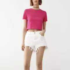 ZARA ショート丈　ショッキング　ピンク