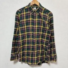 UNIQLO チェックシャツ L グリーン系 ボタンダウン コットン100%