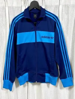 90s アディダス トラックジャケット ターコイズブルーxネイビー ジャージ国旗