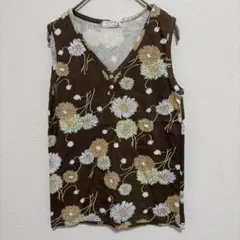 SM2 花柄ノースリーブVネックトップス