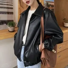 ブラック レザージャケット ブルゾン 黒 オーバー