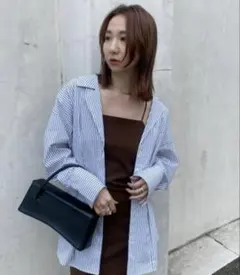 【美品】フレイアイディー/ ストライプ長袖シャツ / 白×ネイビーのサムネイル