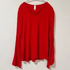 レディース Vネック フレア袖 長袖トップス XXL