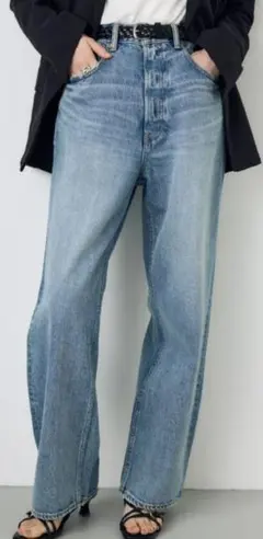 AZUL by moussy ハイウエスト ワイドデニム XS ライトブルー