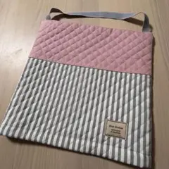 防災頭巾カバー　ピンク　ストライプ　座布団タイプ　ハンドメイド　入学