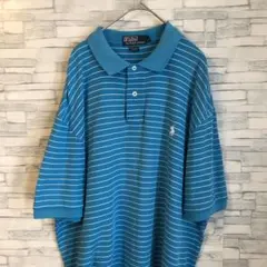 90s ラルフローレン ボーダー ポロシャツ スカイブルー ホワイト レアカラー