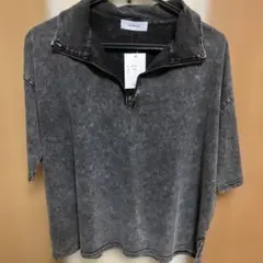 ヴィンテージデザインルーズケミカル半袖ハーフジップTシャツ