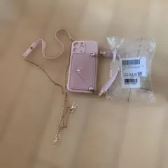 ピンク iPhone用ケース チェーン付き