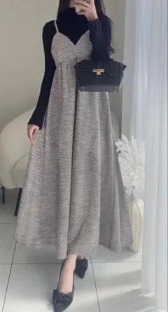 ラメツイードフレアキャミワンピース　sm204 GRL グレー