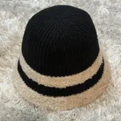 estaa ニットバケットハット ブラック×ベージュ