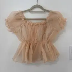 フリル付き ベージュ 半袖ブラウス M