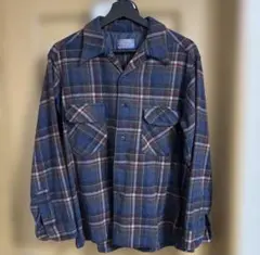 ヴィンテージ PENDLETON オンブレ シャドー ボードシャツ 青茶 レザー